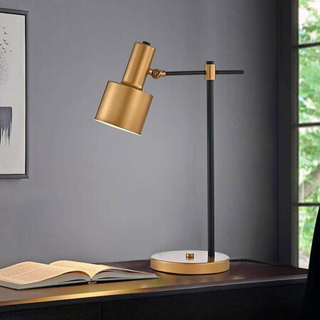 WAREHOUSE OF TIFFANY TM174-1 Reine 1-Light Metal Cone Shade Desk Lamp- Matte Black & Gold TM174/1